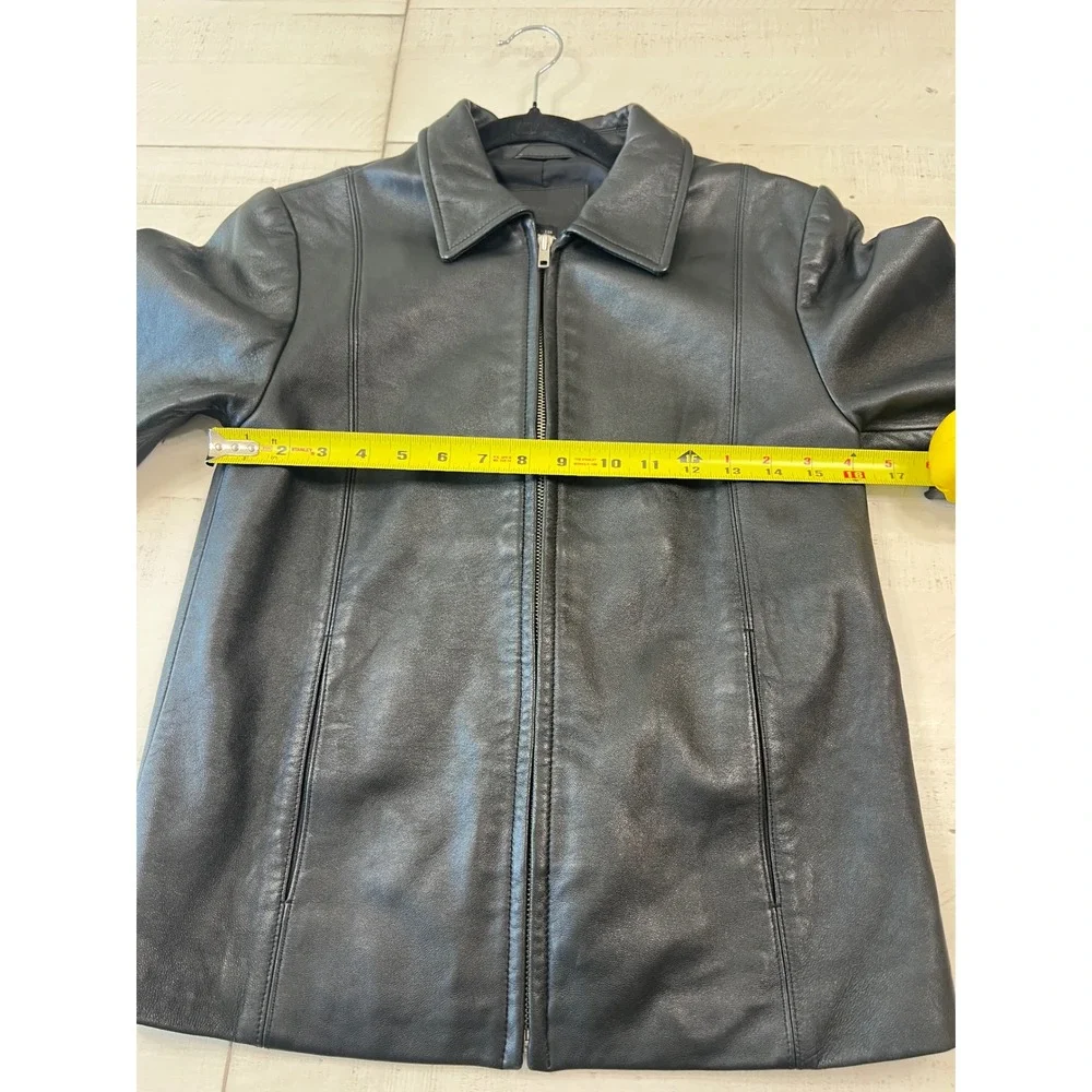 Vintage Coach 100% Leather Jacket Women's XS Black Zip Front Minimalist 90s Y2K